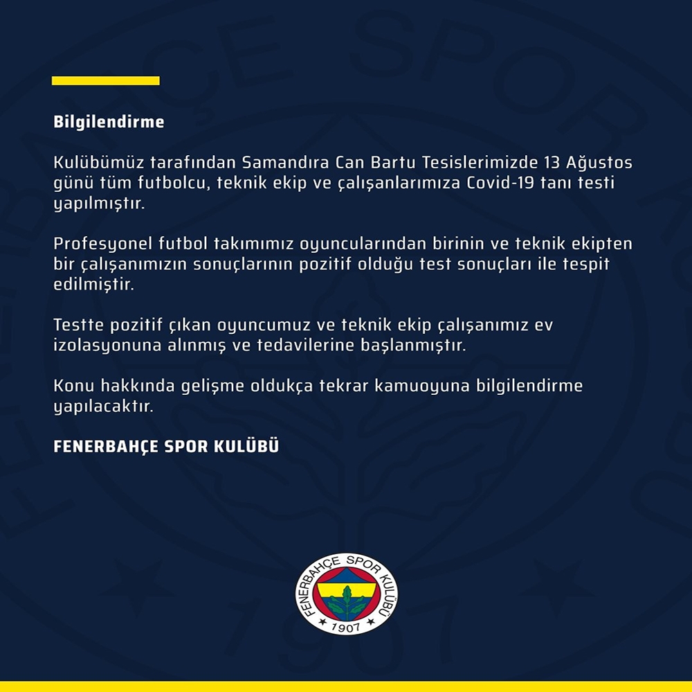 Fenerbahçe’de 2 pozitif vaka