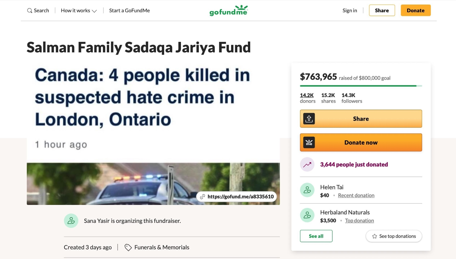 Kanada’da Müslüman aileye yönelik saldırıdan sağ kurtulan çocuğa yardım yağıyor