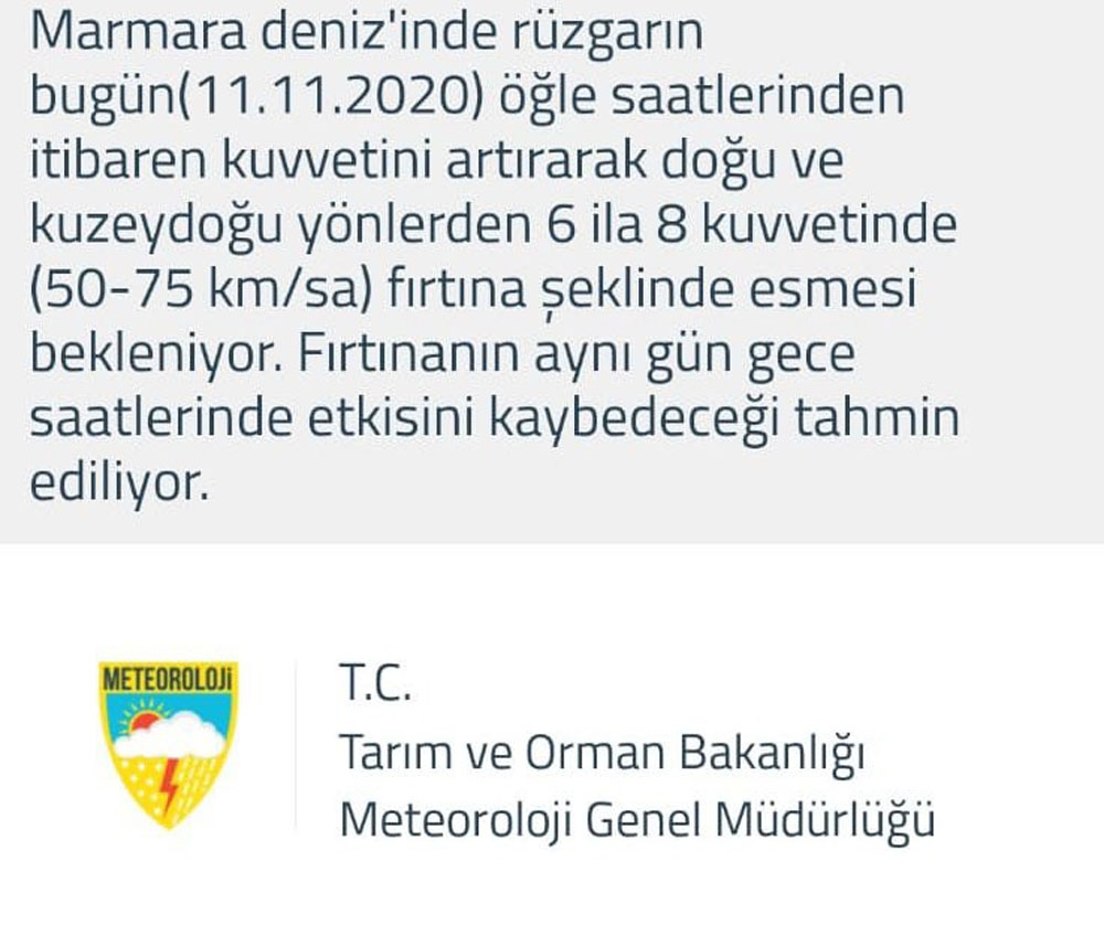Meteoroloji’den Marmara Denizi için fırtına uyarısı
