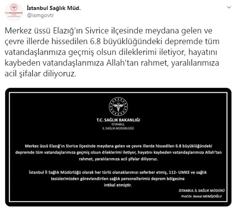 İstanbul İl Sağlık Müdürü Kemal Memişoğlu’ndan deprem açıklaması