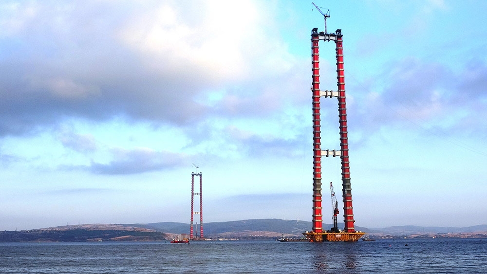 1915 Çanakkale Köprüsü’nde gün batımı havadan görüntülendi
