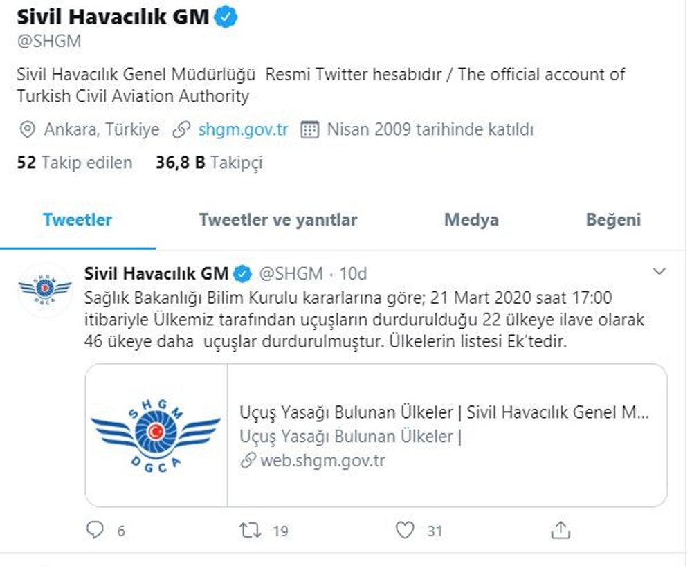 46 ülkeye daha uçuşlar durduruldu