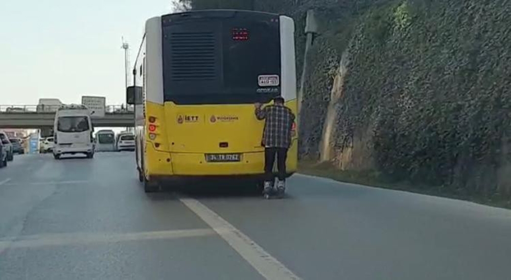 70 kilometre hızla paten yolculuğu kamerada
