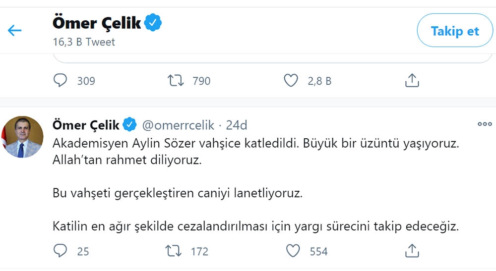 AK Parti Sözcüsü Çelik: “Bu vahşeti gerçekleştiren caniyi lanetliyoruz”