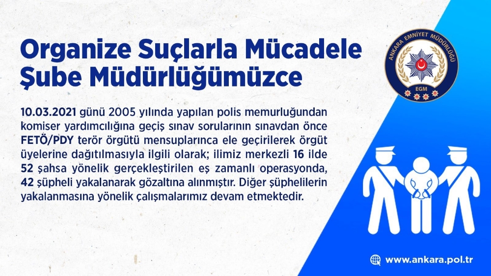 Ankara merkezli 16 ildeki FETÖ operasyonunda 42 gözaltı