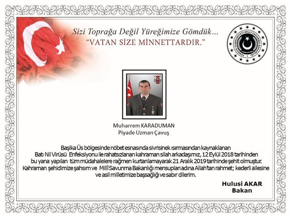 Bakan Akardan Şehit Askerler İçin Başsağlığı Mesajı