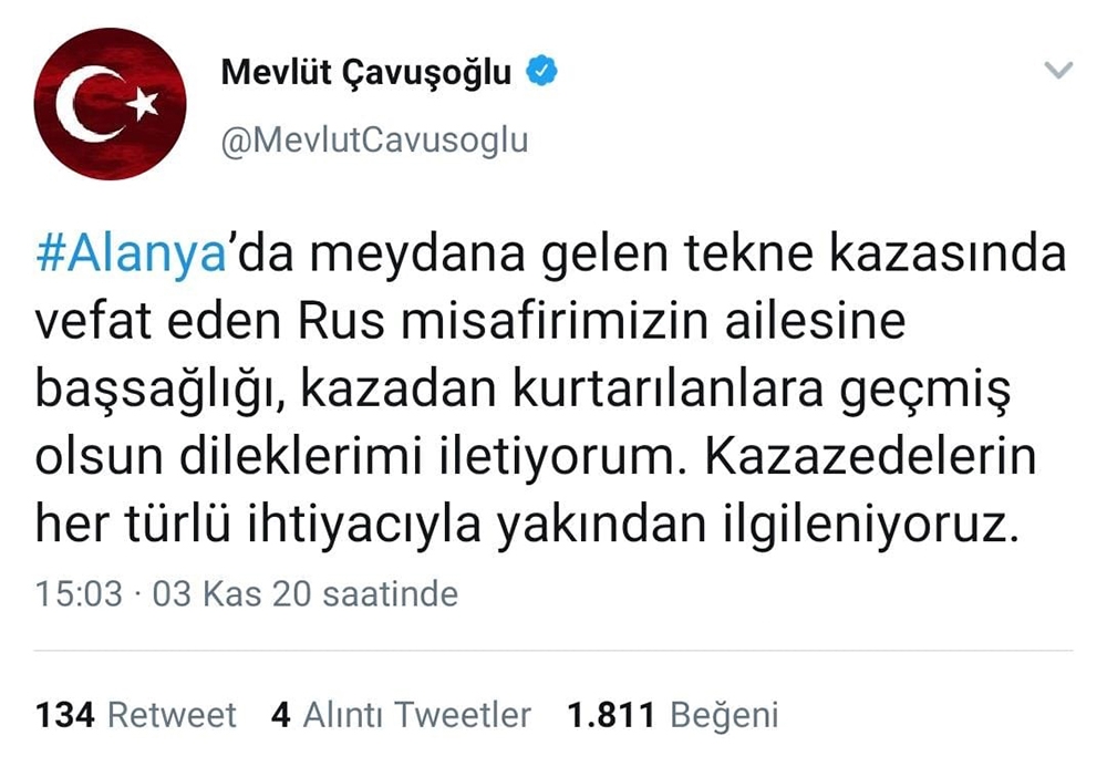 Bakan Çavuşoğlu: “Rus misafirimizin ailesine başsağlığı ve geçmiş olsun dileklerimi iletiyorum”