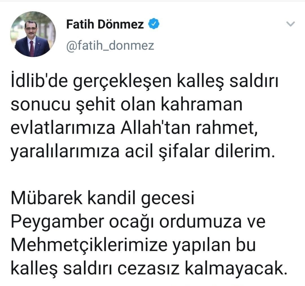 Bakan Dönmez’den İdlib paylaşımı