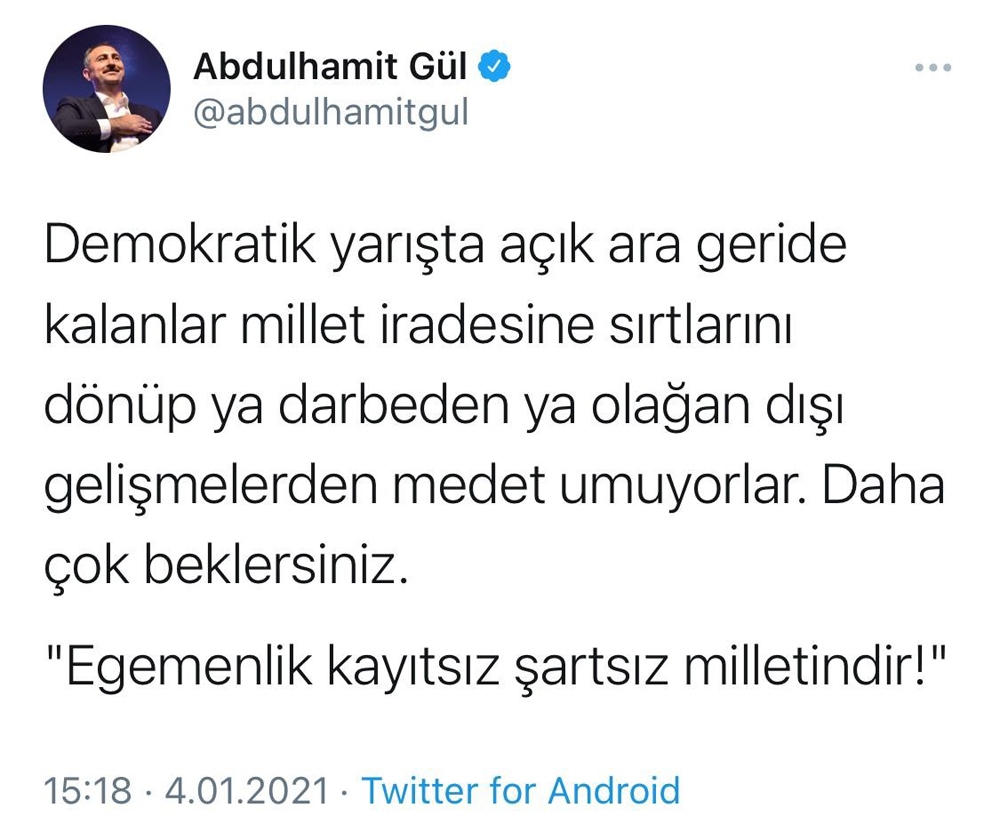 Bakan Gül’den darbe söylemlerine tepki: “Daha çok beklersiniz”