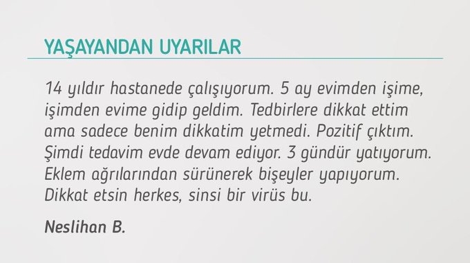 Bakan Koca, korona virüse yakalanan kişinin uyarısını paylaştı
