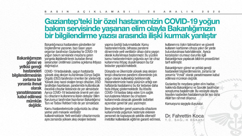 Bakan Koca’dan Gaziantep’te hastanedeki patlamayla ilgili açıklama