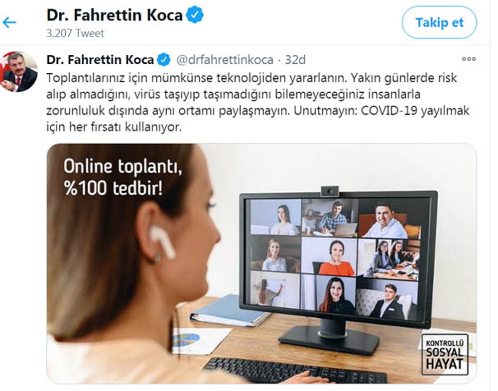 Bakan Koca’dan toplantılar için teknolojiden yararlanın tavsiyesi