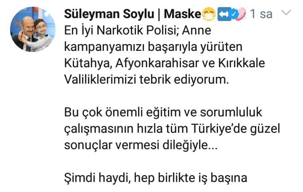 Bakan Soylu: “Afyonkarahisar Valiliğini tebrik ediyorum”