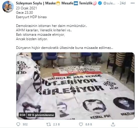 Bakan Soylu: “Dünyanın hiçbir demokratik ülkesinde buna müsaade edilmez”