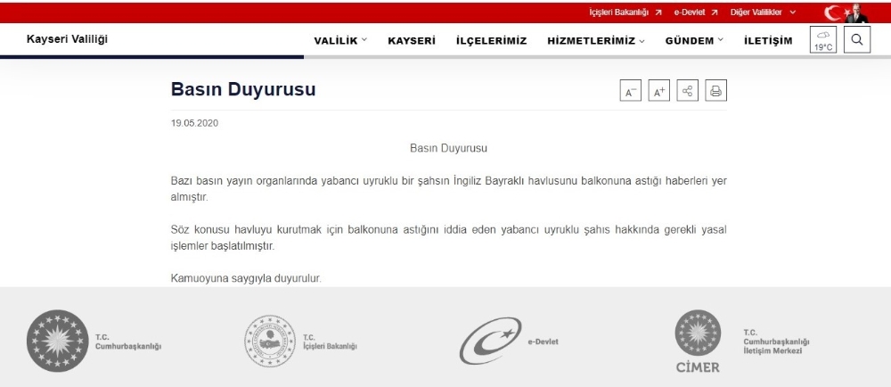 Balkona İngiliz Bayrağı asan yabancı uyruklu şahıs hakkında işlem başlatıldı