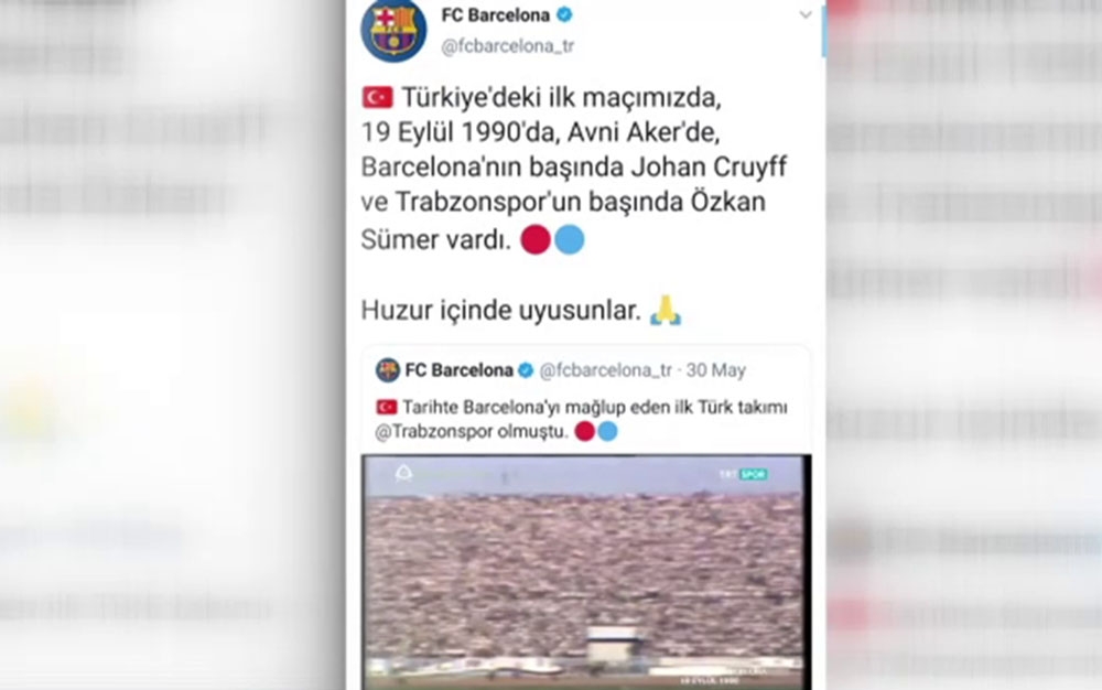 Barcelona, Özkan Sümer için başsağlığı mesajı yayımladı