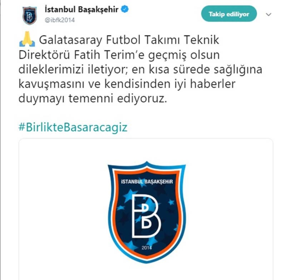 Başakşehir’den Fatih Terim’e geçmiş olsun mesajı