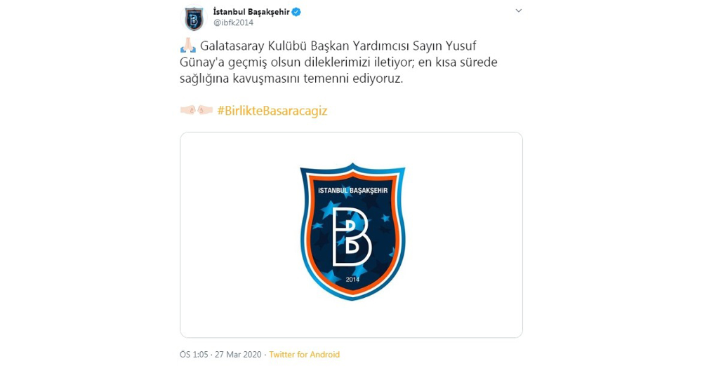 Başakşehir’den Yusuf Günay’a ’geçmiş olsun’ mesajı