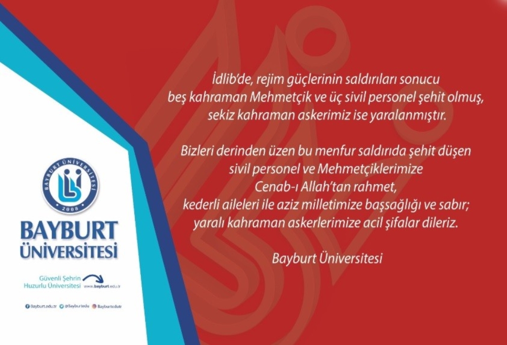 Bayburt Üniversitesi’nden taziye mesajı
