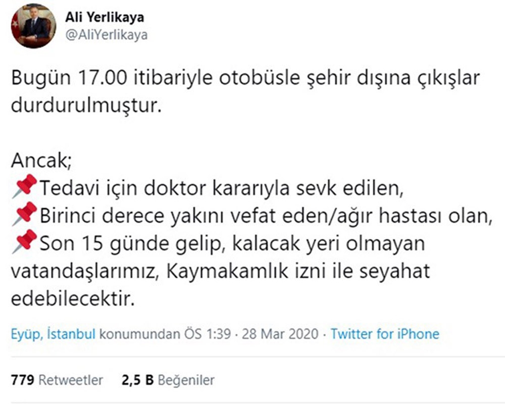 Ankara Valiliği, saat 17.00’den itibaren şehirler arası otobüs seferlerini durdurdu