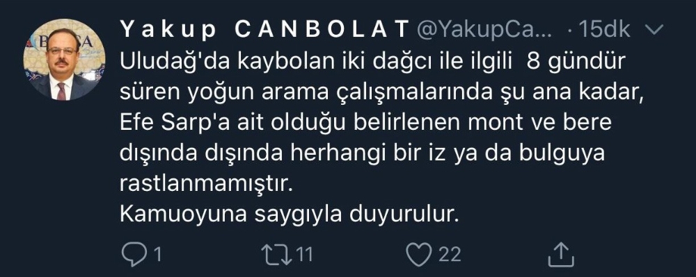 Bursa Valisi Canbolattan Ceset Bulundu İddialarına İlişkin Açıklama