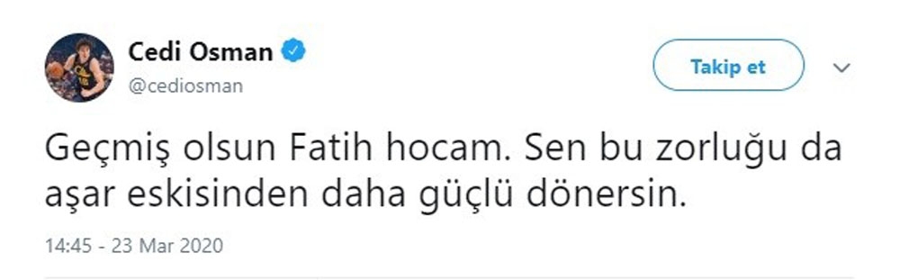 Cedi Osman’dan Fatih Terim’e geçmiş olsun mesajı