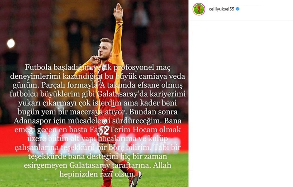 Celil Yüksel’den Galatasaray’a veda