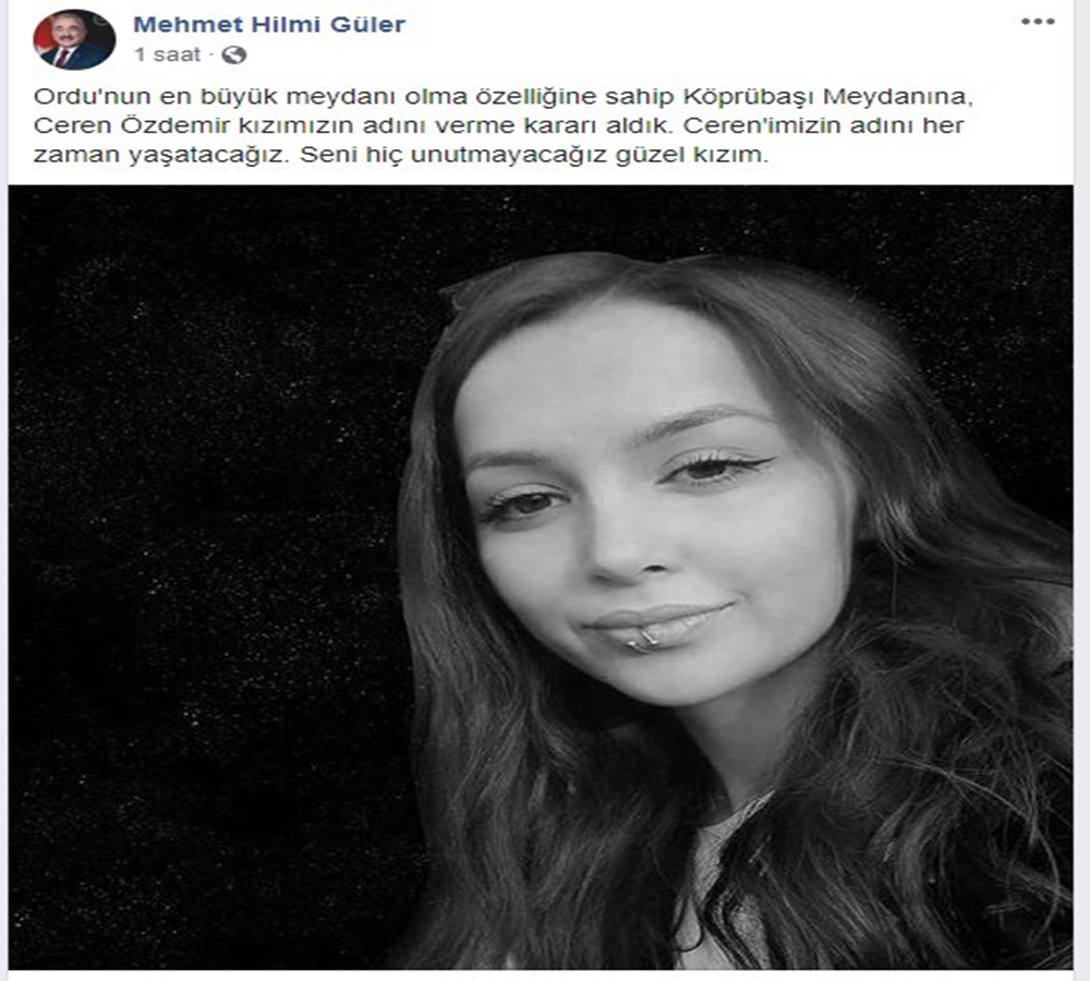 Ceren Özdemirin İsmi Ordunun En Büyük Şehir Meydanına Verildi