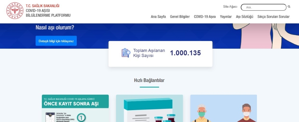 Covid-19 ile mücadele kapsamında Türkiye genelinde aşı olan kişi sayısı 1 milyonu geçti