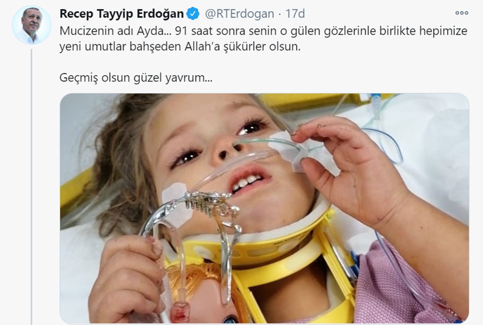 Cumhurbaşkanı Erdoğan’dan Ayda bebek için duygulandıran paylaşım
