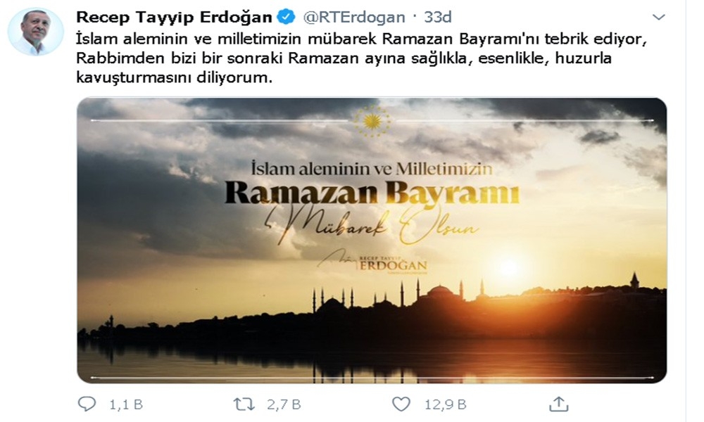 Cumhurbaşkanı Erdoğan’dan bayram paylaşımı