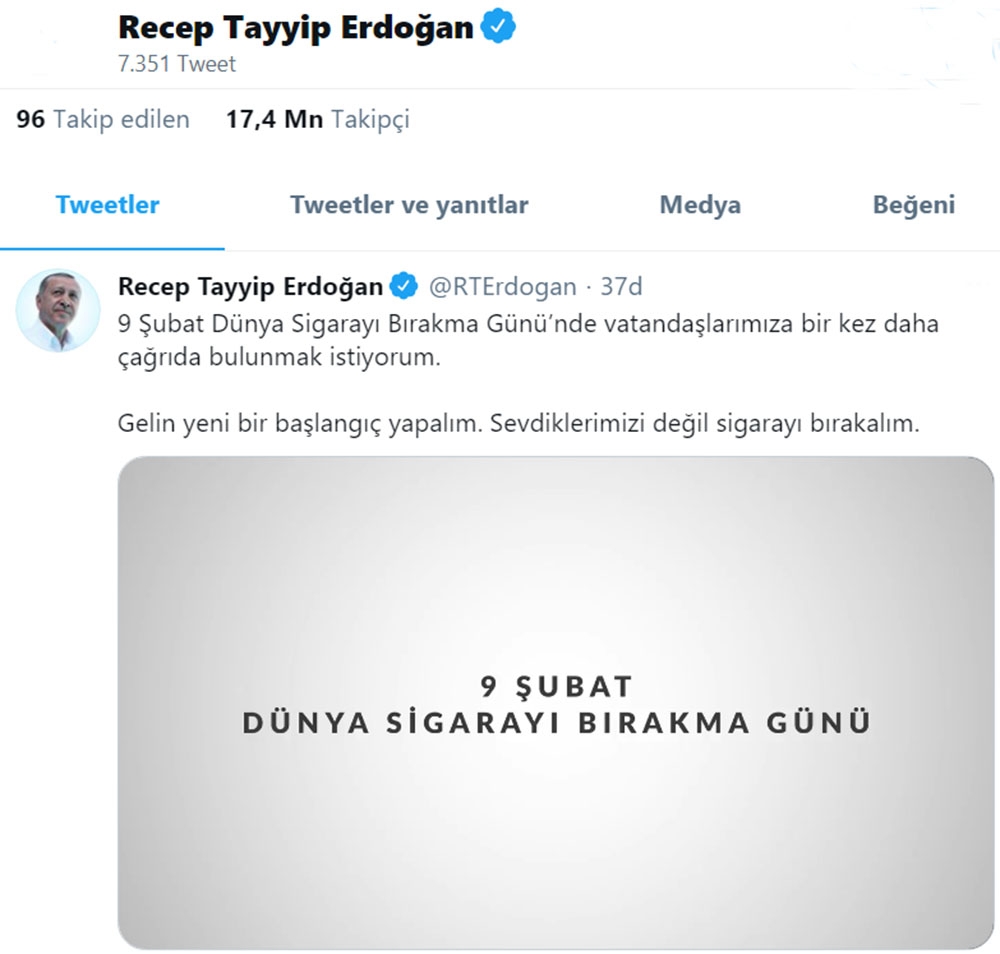Cumhurbaşkanı Erdoğan’dan ‘Dünya Sigarayı Bırakma’ günü paylaşımı