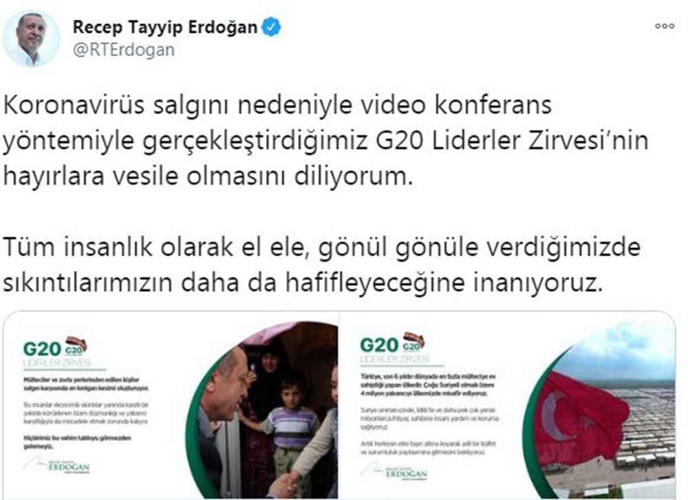 Cumhurbaşkanı Erdoğan’dan G20 zirvesi paylaşımı