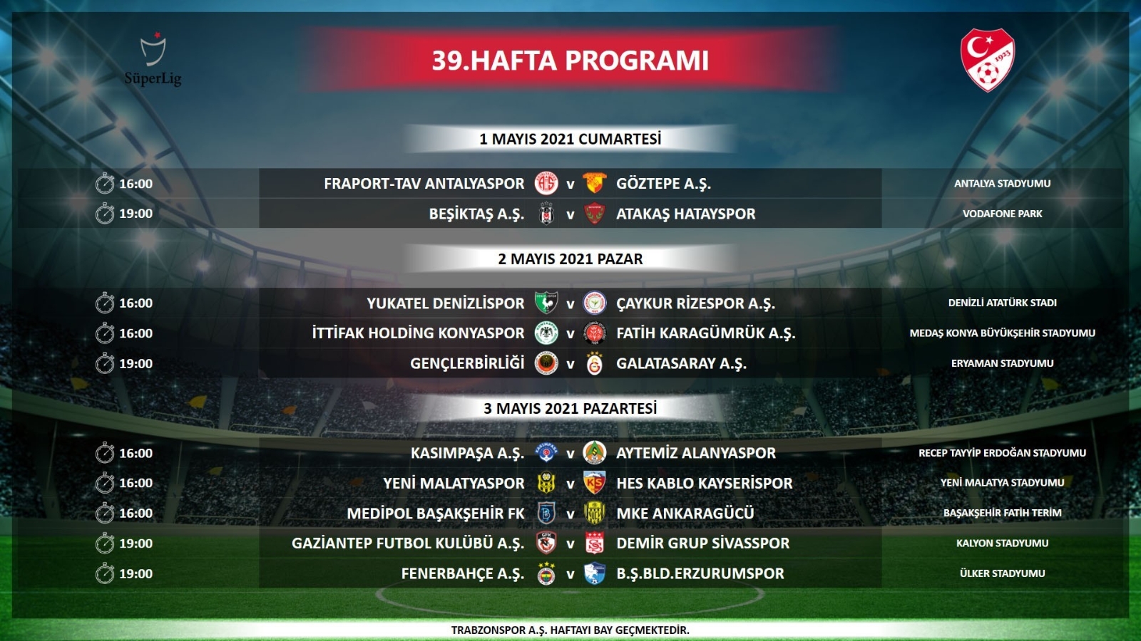 Denizlispor, Süper Lig’de 35-39. hafta programları açıklandı