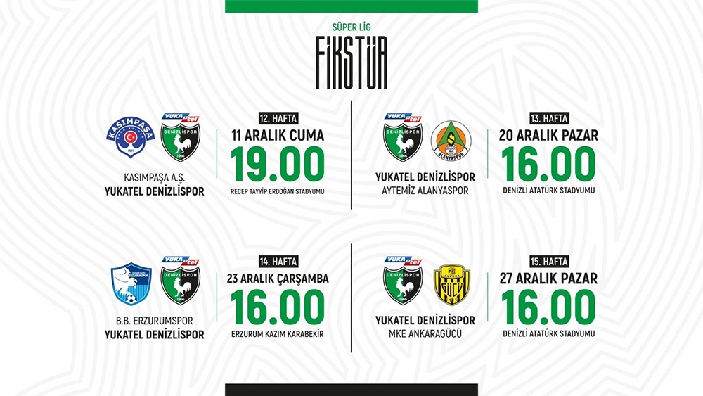 Denizlispor’un 4 haftalık maç tarihleri belli oldu