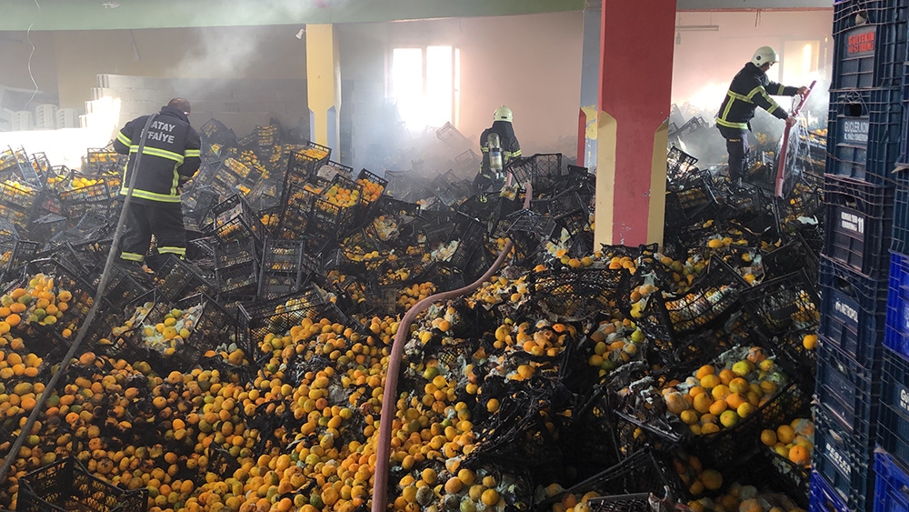 Depodaki yangında 10 ton mandalina zarar gördü