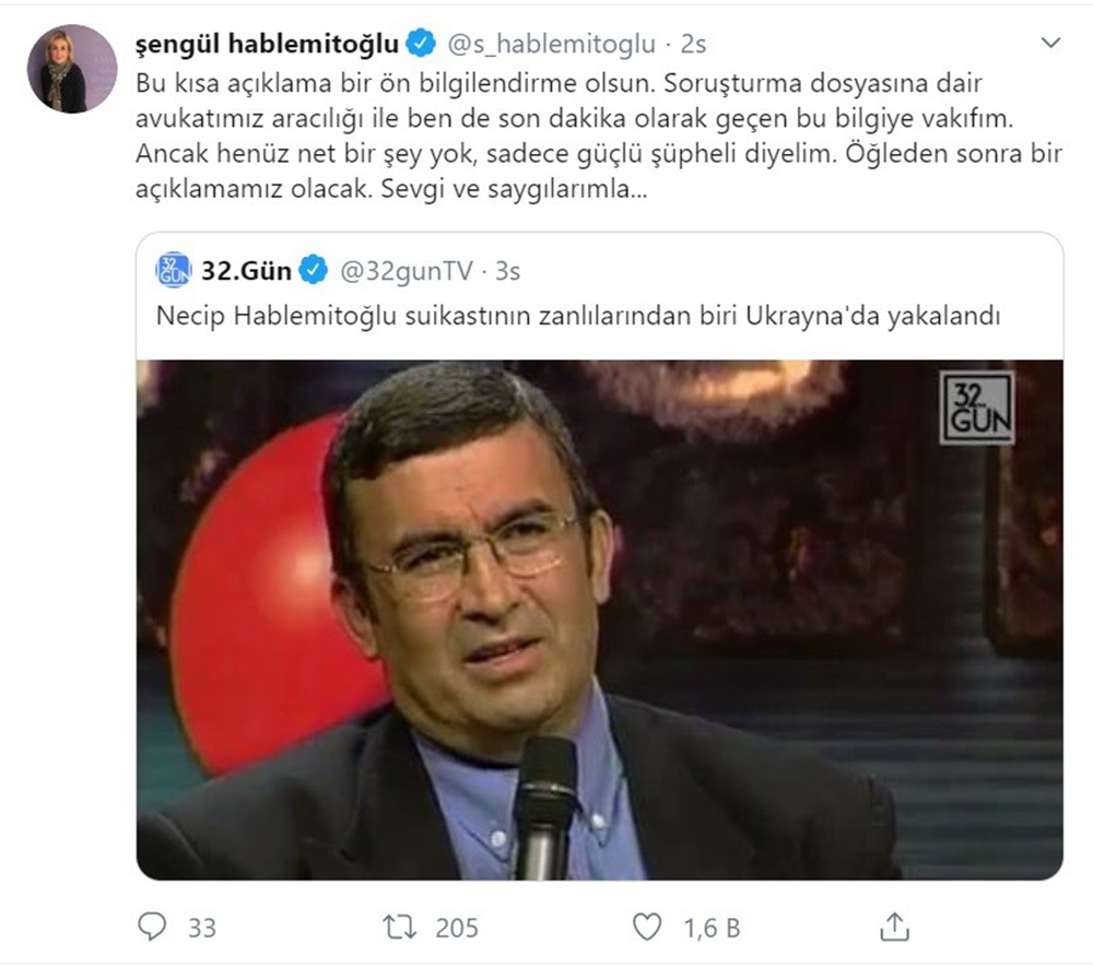 Doç. Dr. Necip Hablemitoğlunun Eşinden Açıklama