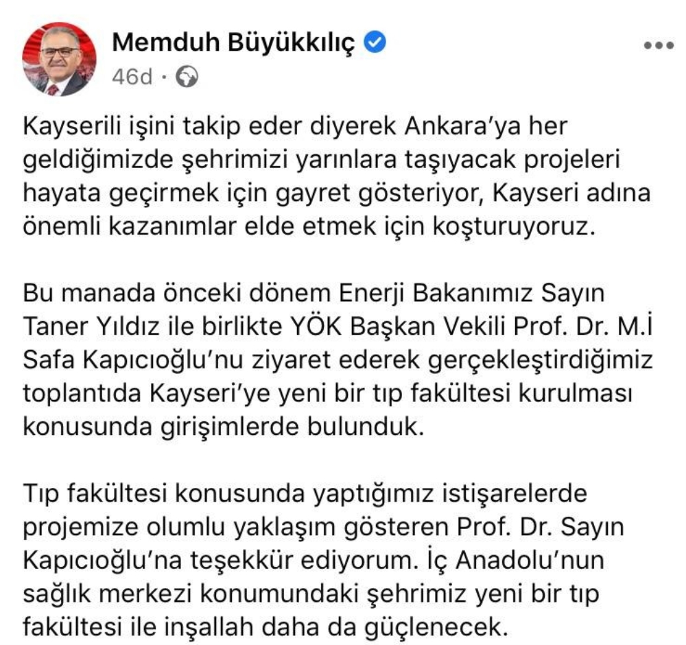 Doktor Başkan’dan Kayseri’ye ikinci Tıp Fakültesi müjdesi