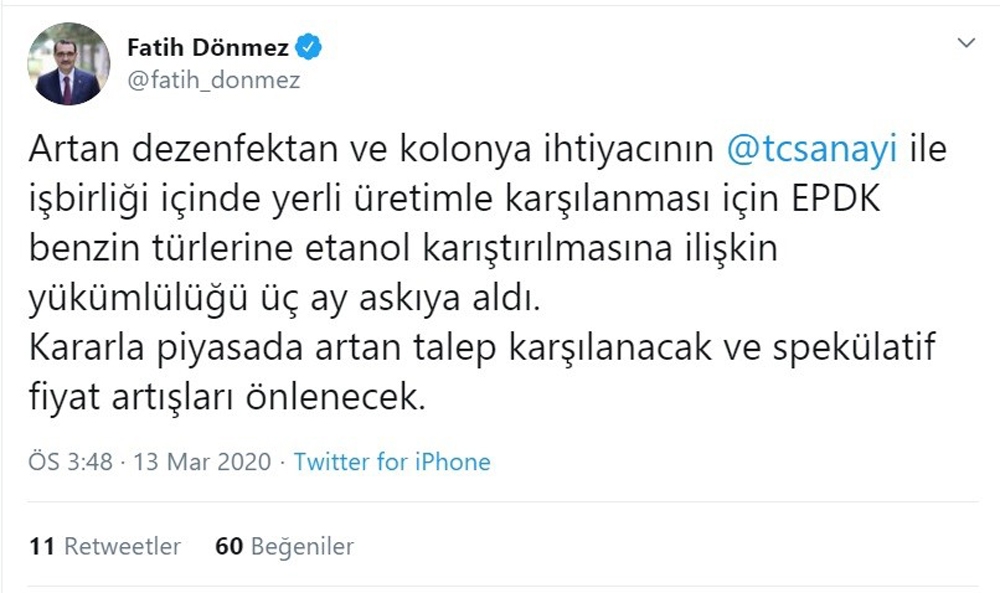 “EPDK benzin türlerine etanol karıştırılmasına ilişkin yükümlülüğü 3 ay askıya aldı”