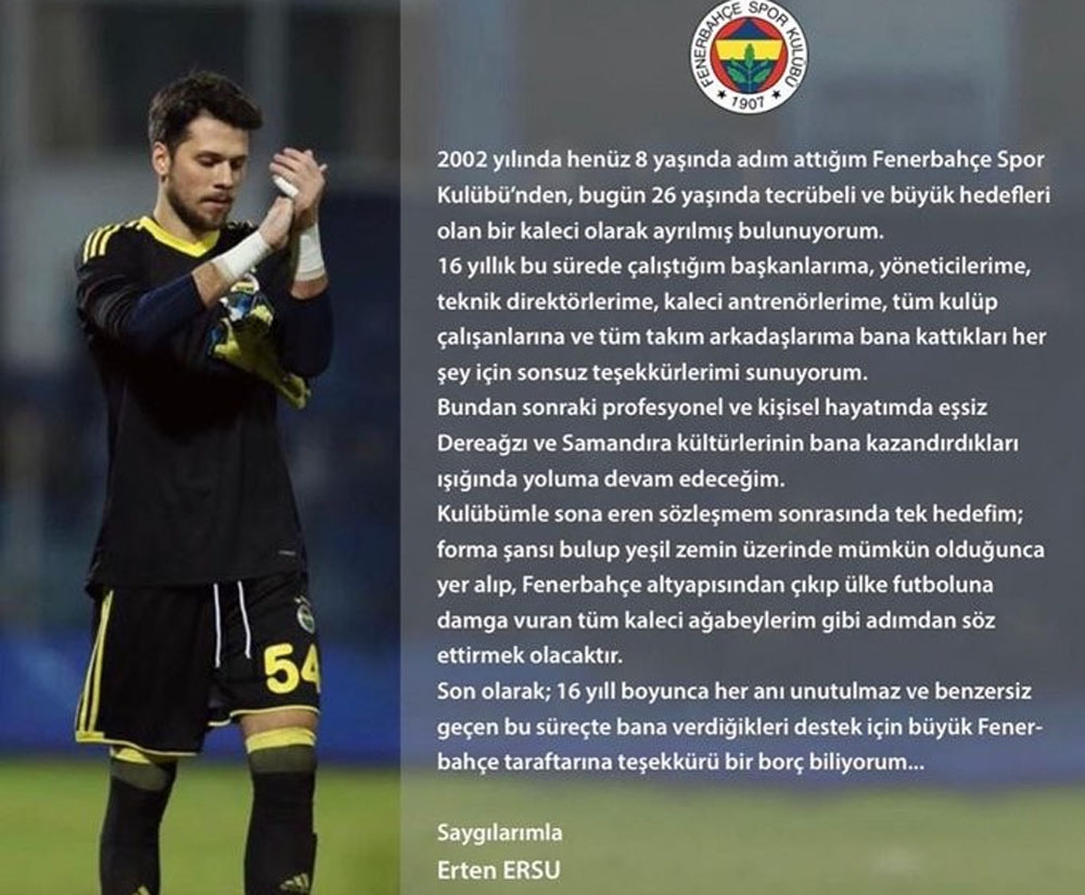 Erten Ersu, Fenerbahçe’den ayrıldı