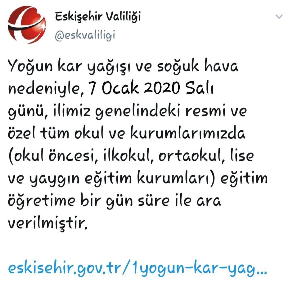 Eskişehir’de sahte hesaptan kar tatili mesajı atıldı