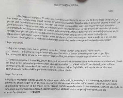 Ezan sesinden rahatsız olup şikayet etti