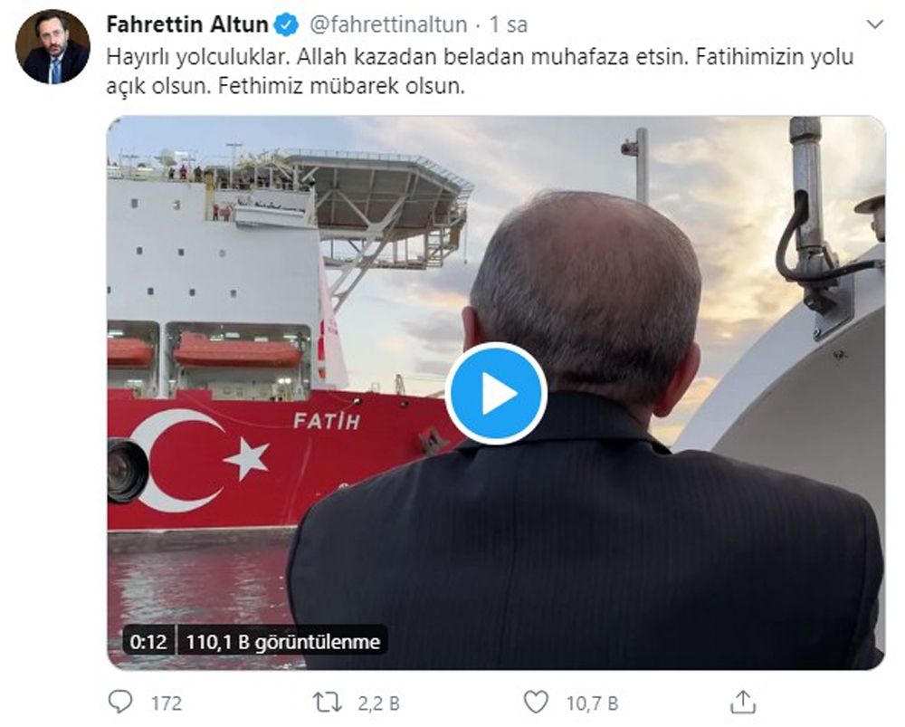 Fahrettin Altun, Fatih sondaj gemisinin uğurladığı anları paylaştı