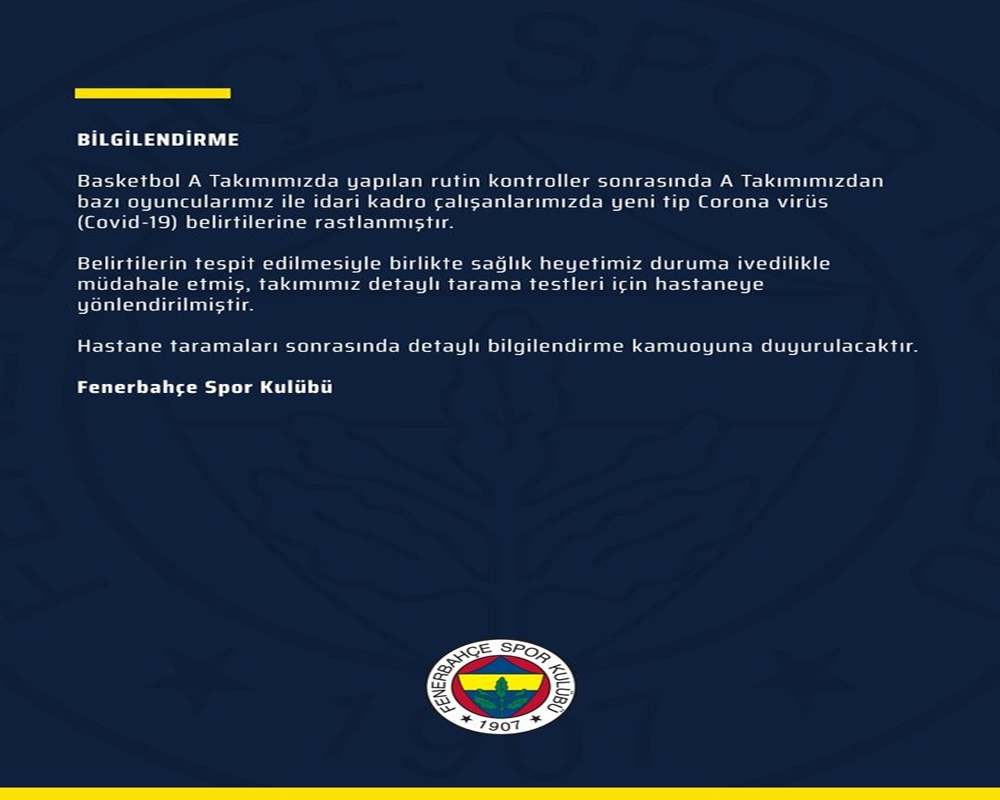 Fenerbahçe Beko’da korona virüs!