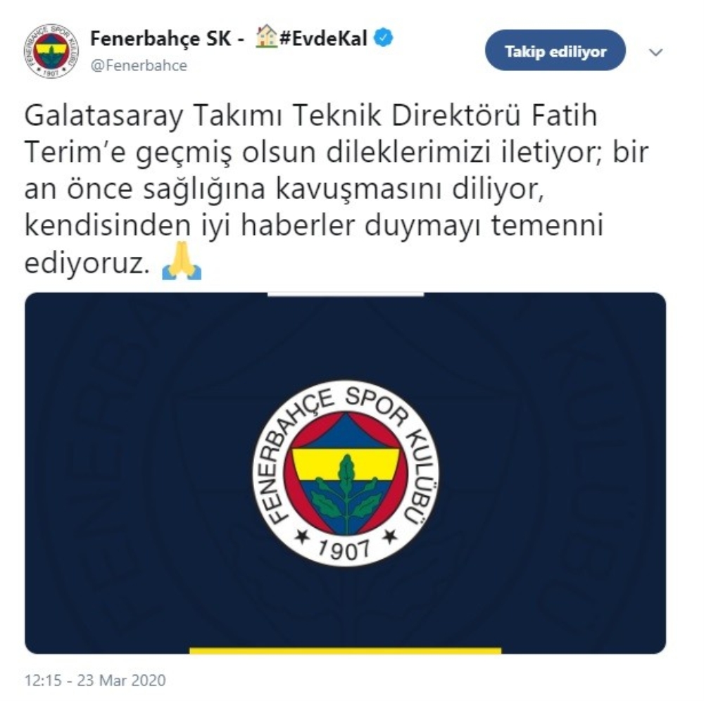 Fenerbahçe’den Fatih Terim’e geçmiş olsun