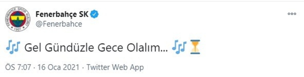 Fenerbahçe’den ’Gel Gündüzle Gece Olalım’ paylaşımı
