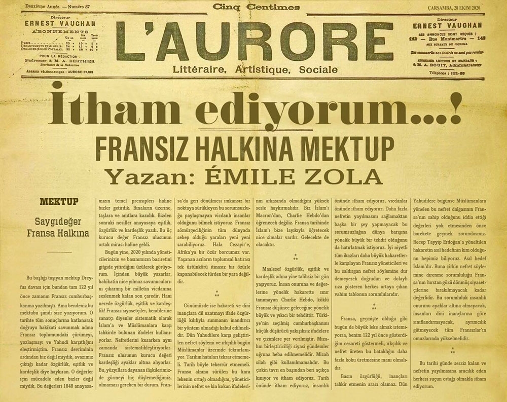 Fransız yazar Emile Zola’nın 122 yıl önce yazdığı mektup yine gündemde