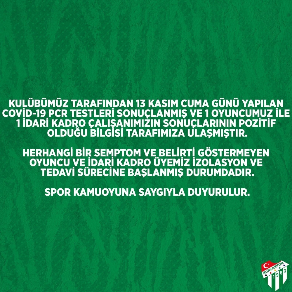 Frutti Extra Bursaspor’da 1’i oyuncu 2 kişinin Covid-19 testi pozitif çıktı
