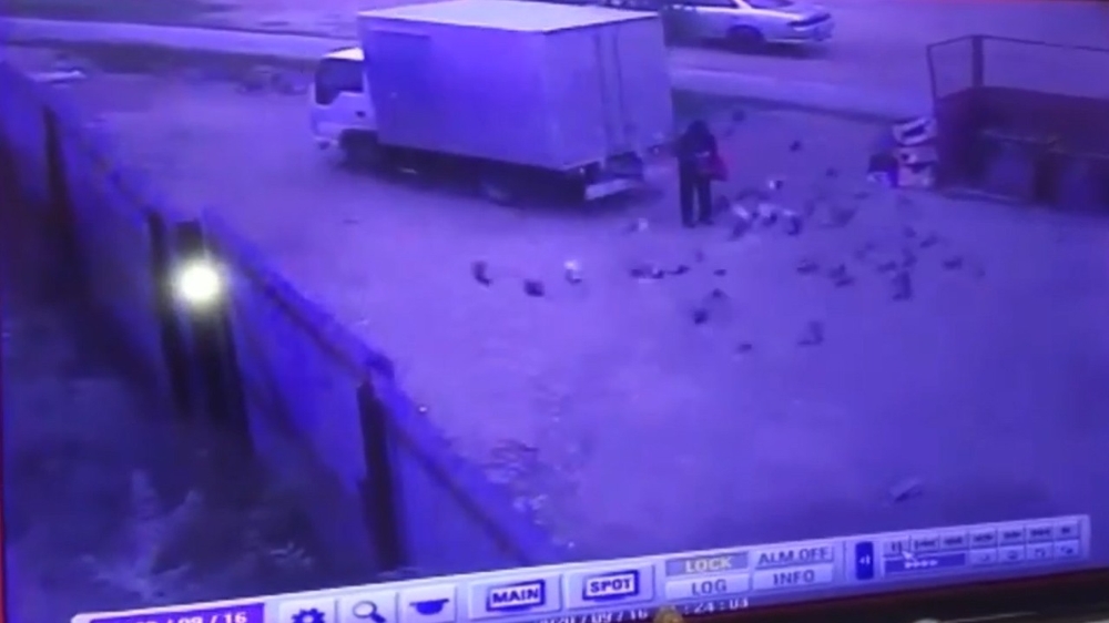 Geri geri gelen sürücü güvercinleri besleyen adamın üzerinden geçti