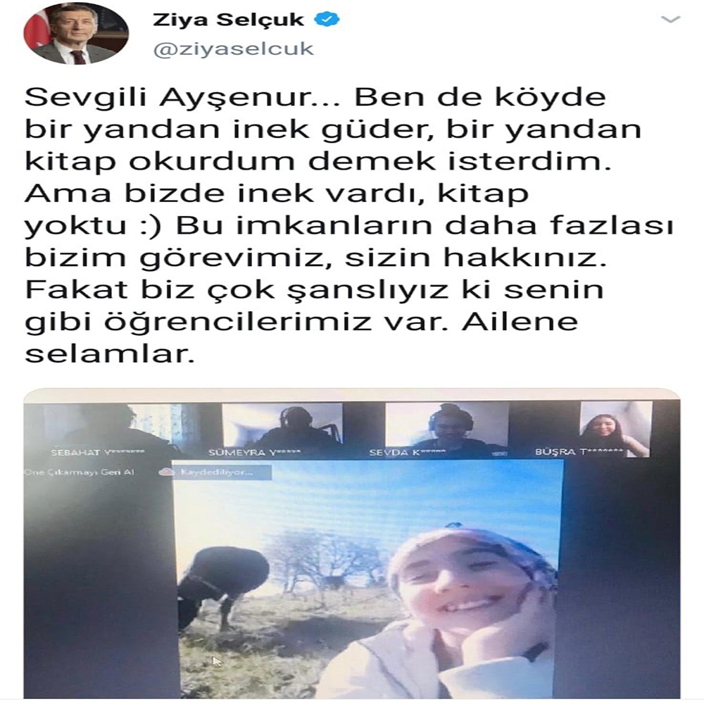 İnek otlatırken EBA canlı derse katılan kıza, Bakan Selçuk’tan övgü